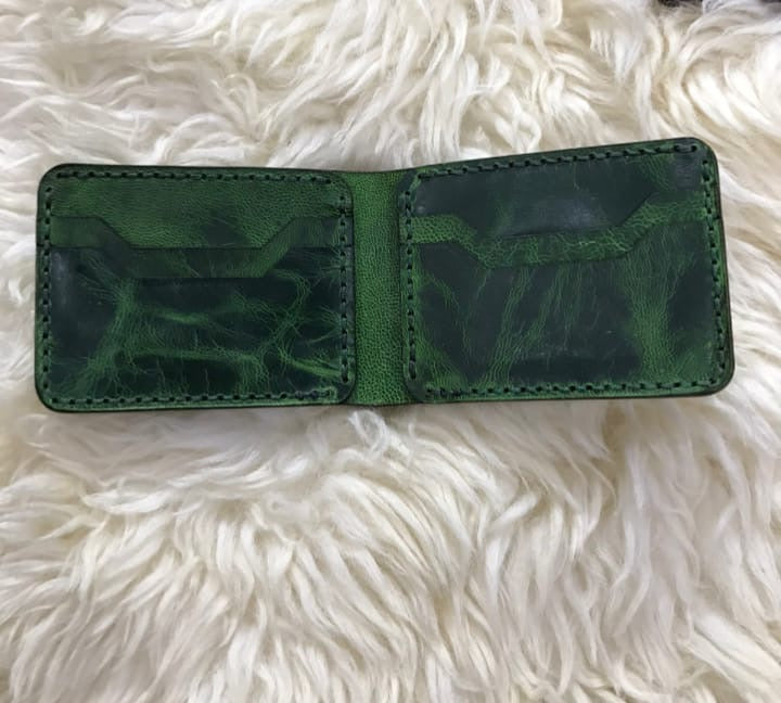 Handmade Men's Green Cowhide Leather Bifold Wallet – Premium Slim Distressed Leather Card Holder