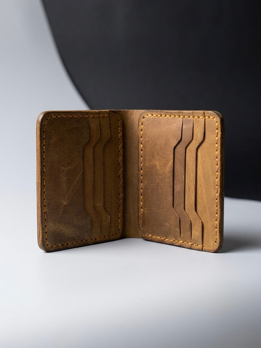 Premium Genuine Leather Minimalist Bifold Wallet – Hand-Stitched Slim Card Holder