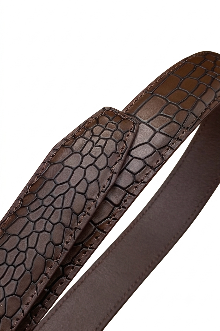 Atozen Premium Crocodile-Embossed Leather Belt for Men | Genuine Brown Leather