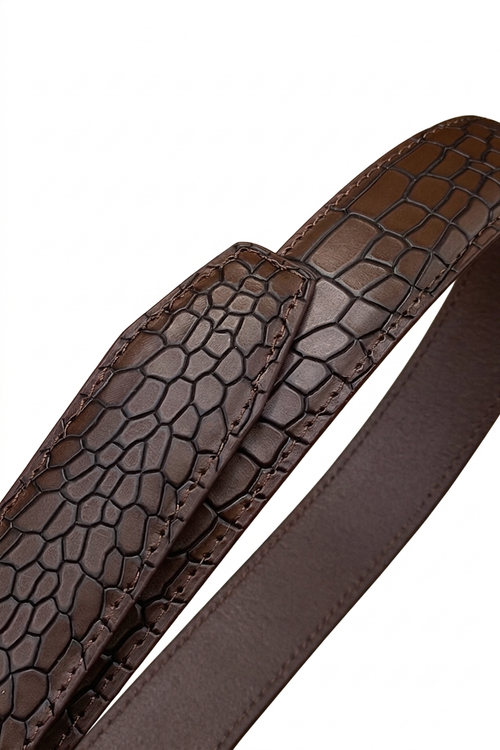 Atozen Premium Crocodile-Embossed Leather Belt for Men | Genuine Brown Leather