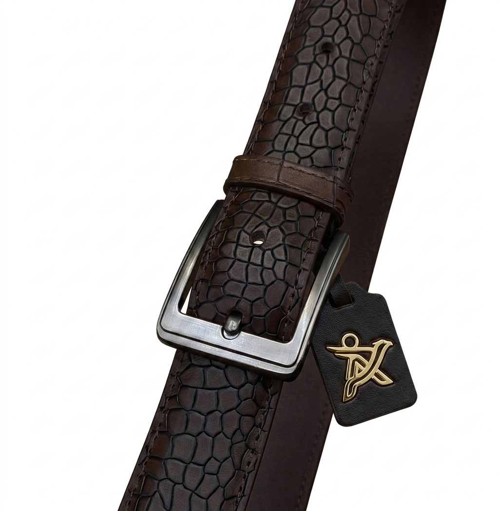 Atozen Premium Crocodile-Embossed Leather Belt for Men | Genuine Brown Leather