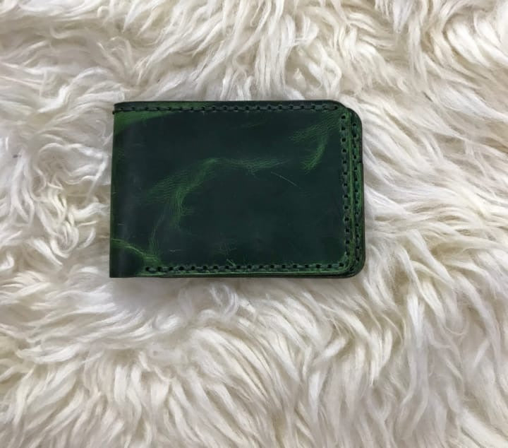 Handmade Men's Green Cowhide Leather Bifold Wallet – Premium Slim Distressed Leather Card Holder